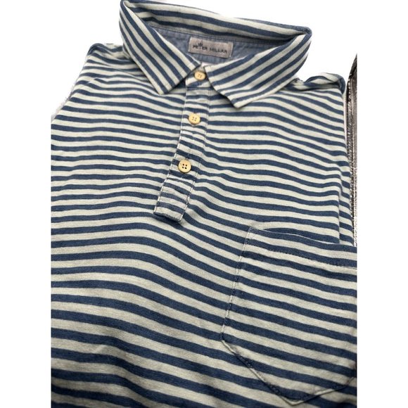 Peter Millar Men's Front Pocket 100% Cotton Short Sleeve Blue Stripes Golf Polo - Picture 2 of 5